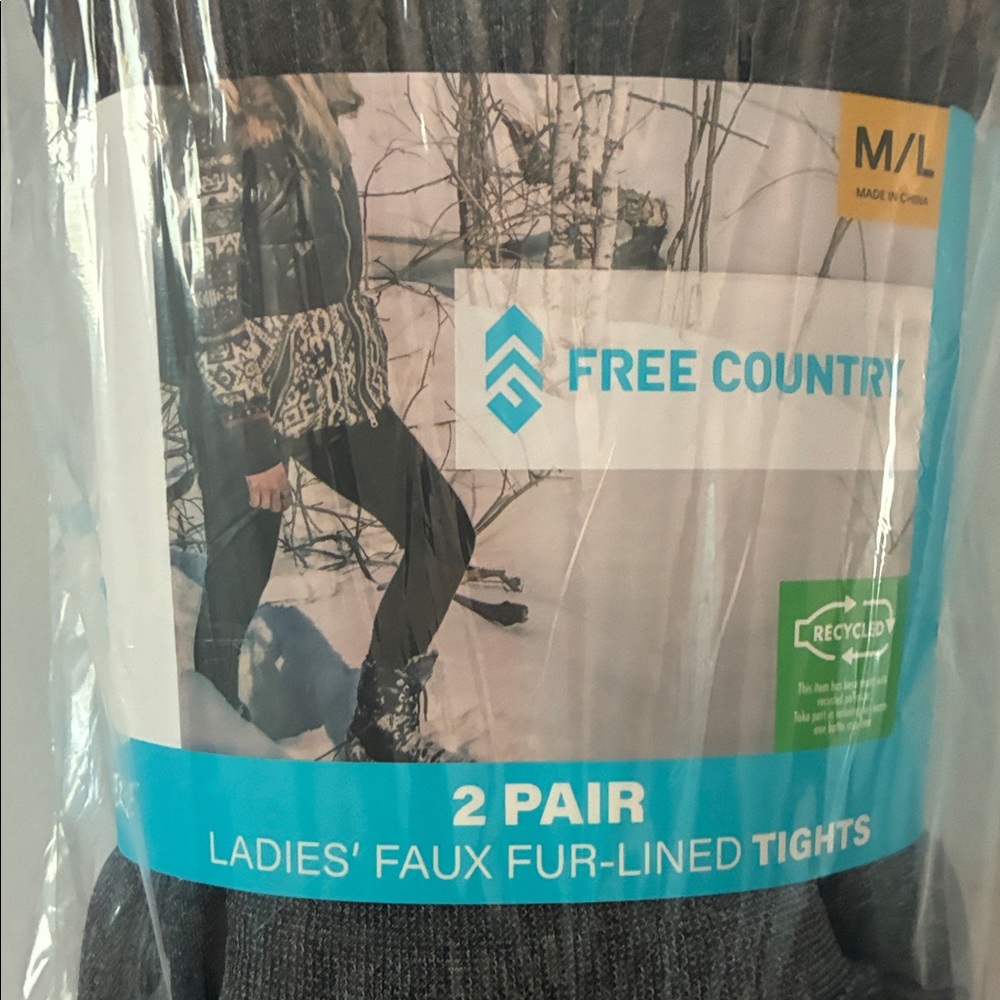Free Country Women’s 2 pack Daux Fur-lined Black Thermal Tights